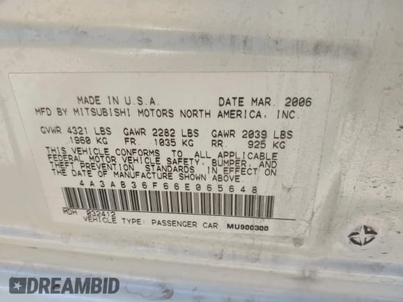 ✅ 2006 Mitsubishi Galant ES • VIN: 4A3AB36F66E065648 • Lot: 42043359. Wystawiony na IAAI z przebiegiem Nie podano. Bezpłatny archiwum sprzedaży aukcyjnych z USA i szczegółowy raport historii pojazdu na DreamBid. Zdjęcie 9.