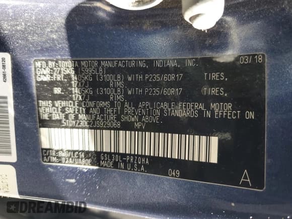 ✅ 2018 Toyota Sienna XLE Auto Access Seat • VIN: 5TDYZ3DC2JS929068 • Lot: 72091055. Listed on Copart with 80,417 mi. Free auction sales archive from the USA and detailed vehicle history report at DreamBid. Image 14.