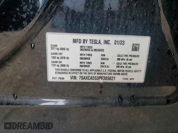 ✅ 2023 Tesla Model X • VIN: 7SAXCAE53PF385021 • Лот: 83853565. Опубликован ранее на Copart с пробегом 39 157 миль. Бесплатный доступ к архиву аукционных продаж из США и подробный отчёт об истории автомобиля на DreamBid. Изображение 13.