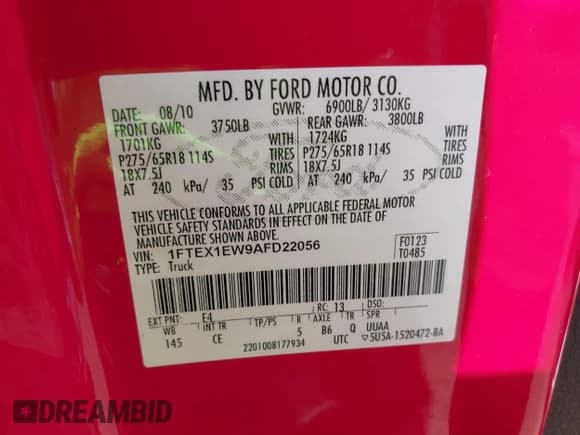 ✅ 2010 Ford F-150 XL • VIN: 1FTEX1EW9AFD22056 • Лот: 42209060. Опубликован ранее на IAAI с пробегом 142 258 миль. Бесплатный доступ к архиву аукционных продаж из США и подробный отчёт об истории автомобиля на DreamBid. Изображение 9.