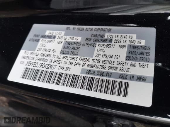 ✅ 2024 Mazda CX-5 S Carbon Edition • VIN: JM3KFBCL0R0432407 • Lot: 43172210. Wystawiony na IAAI z przebiegiem 22 759 mil. Bezpłatny archiwum sprzedaży aukcyjnych z USA i szczegółowy raport historii pojazdu na DreamBid. Zdjęcie 9.