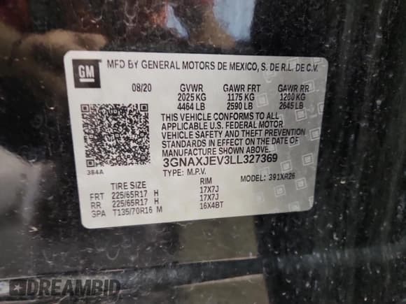 ✅ 2020 Chevrolet Equinox LT • VIN: 3GNAXJEV3LL327369 • Лот: 82531525. Опубликован ранее на Copart с пробегом 79 386 миль. Бесплатный доступ к архиву аукционных продаж из США и подробный отчёт об истории автомобиля на DreamBid. Изображение 14.