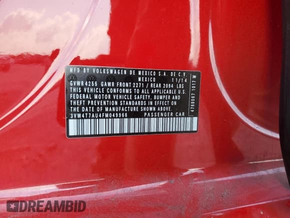 ✅ 2015 Volkswagen Golf GTI S • VIN: 3VW4T7AU4FM049966 • Lot: 81082605. Listed on Copart with 71,937 mi. Free auction sales archive from the USA and detailed vehicle history report at DreamBid. Image 13.