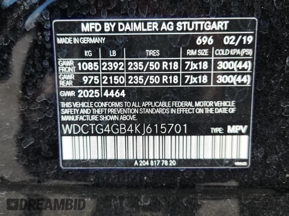 ✅ 2019 Mercedes-Benz GLA 250 • VIN: WDCTG4GB4KJ615701 • Lot: 81456725. Listed on Copart with 52,082 mi. Free auction sales archive from the USA and detailed vehicle history report at DreamBid. Image 12.