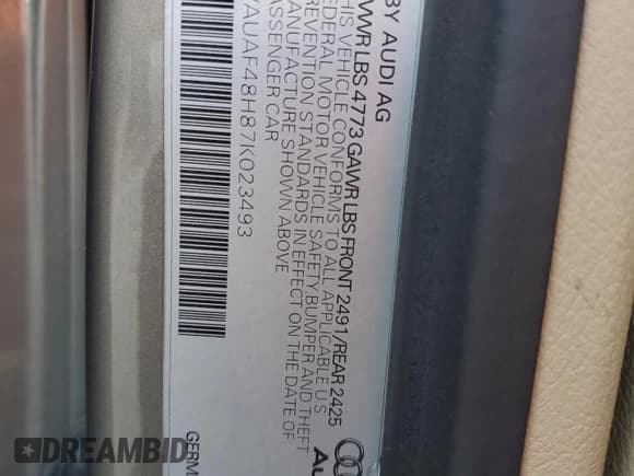 ✅ 2007 Audi A4 2.0T • VIN: WAUAF48H87K023493 • Lot: 69574534. Wystawiony na Copart z przebiegiem 77 363 mil. Bezpłatny archiwum sprzedaży aukcyjnych z USA i szczegółowy raport historii pojazdu na DreamBid. Zdjęcie 12.