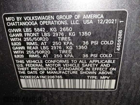 ✅ 2022 Volkswagen Atlas SE • VIN: 1V2KE2CA1NC206765 • Лот: 41876747. Опубликован ранее на IAAI с пробегом 83 304 миль. Бесплатный доступ к архиву аукционных продаж из США и подробный отчёт об истории автомобиля на DreamBid. Изображение 9.