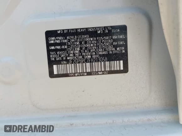 ✅ 2015 Subaru Crosstrek Touring • VIN: JF2GPBPC7FH213058 • Lot: 42498043. Listed on IAAI with 79,315 mi. Free auction sales archive from the USA and detailed vehicle history report at DreamBid. Image 9.