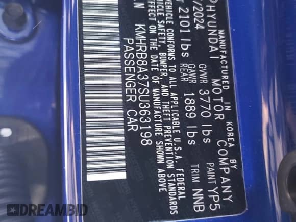 2025 Hyundai Venue SE с VIN KMHRB8A37SU363198, выставлен на аукционе Copart как лот 80825655 с пробегом 7 227 миль миль и Списание • Salvage title. История ставок и продаж доступна на DreamBid. Изображение 13.