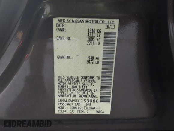 ✅ 2014 Nissan Altima 2.5 • VIN: 1N4AL3AP3EC153086 • Lot: 43402928. Wystawiony na IAAI z przebiegiem 145 444 mil. Bezpłatny archiwum sprzedaży aukcyjnych z USA i szczegółowy raport historii pojazdu na DreamBid. Zdjęcie 9.