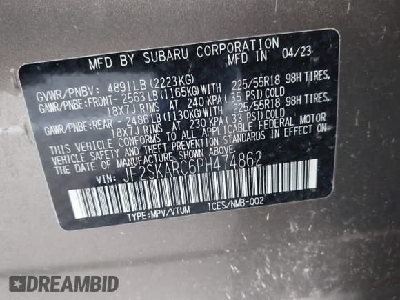 ✅ 2023 Subaru Forester Touring • VIN: JF2SKARC6PH474862 • Lot: 43562897. Listed on IAAI with 29,553 mi. Free auction sales archive from the USA and detailed vehicle history report at DreamBid. Image 9.