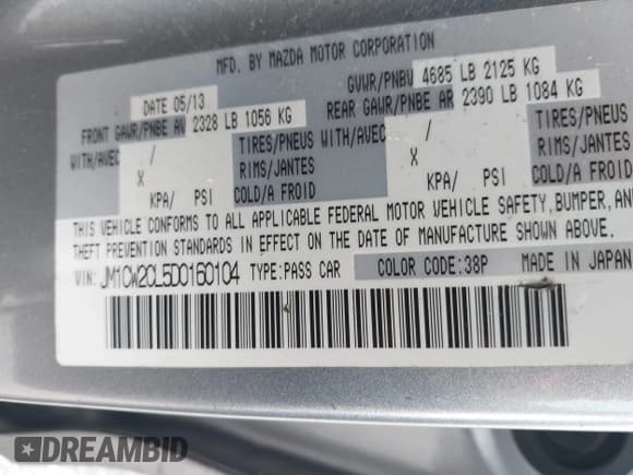 ✅ 2013 Mazda 5 Touring • VIN: JM1CW2CL5D0160104 • Lot: 41722470. Listed on IAAI with 135,708 mi. Free auction sales archive from the USA and detailed vehicle history report at DreamBid. Image 9.