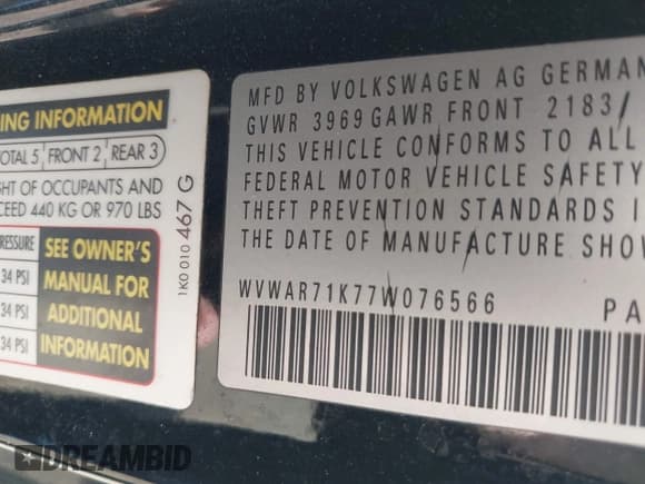 ✅ 2007 Volkswagen Rabbit • VIN: WVWAR71K77W076566 • Лот: 42115752. Опубликован ранее на IAAI с пробегом 161 639 миль. Бесплатный доступ к архиву аукционных продаж из США и подробный отчёт об истории автомобиля на DreamBid. Изображение 9.