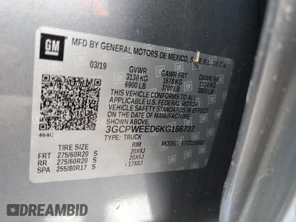 ✅ 2019 Chevrolet Silverado 1500 LTZ • VIN: 3GCPWEED6KG166737 • Lot: 75097844. Wystawiony na Copart z przebiegiem 59 126 mil. Bezpłatny archiwum sprzedaży aukcyjnych z USA i szczegółowy raport historii pojazdu na DreamBid. Zdjęcie 13.