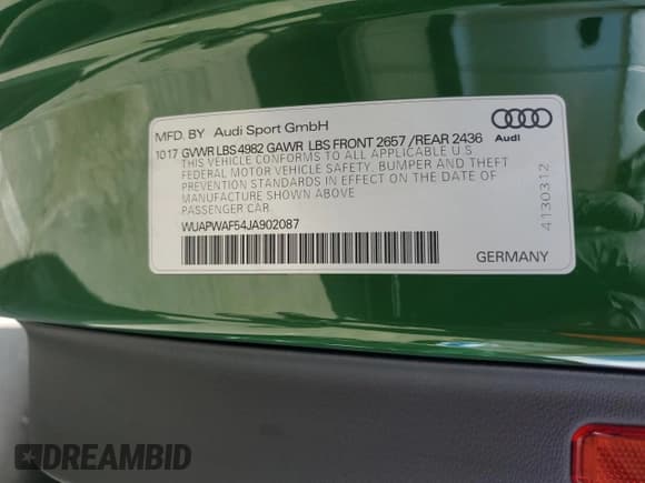 ✅ 2018 Audi RS 5 • VIN: WUAPWAF54JA902087 • Lot: 63082555. Listed on Copart with 53,274 mi. Free auction sales archive from the USA and detailed vehicle history report at DreamBid. Image 12.