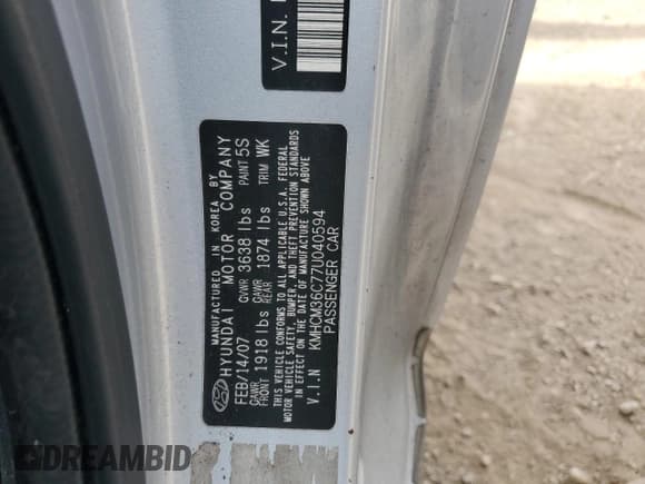 ✅ 2007 Hyundai Accent GS • VIN: KMHCM36C77U040594 • Lot: 91640035. Listed on Copart with 31,849 mi. Free auction sales archive from the USA and detailed vehicle history report at DreamBid. Image 13.