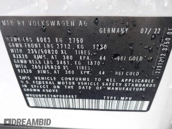 ✅ 2022 Volkswagen ID.4 Pro S • VIN: WVGUNPE22NP060457 • Lot: 43557468. Wystawiony na IAAI z przebiegiem 43 823 mil. Bezpłatny archiwum sprzedaży aukcyjnych z USA i szczegółowy raport historii pojazdu na DreamBid. Zdjęcie 9.