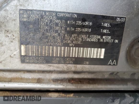 ✅ 2023 Toyota bZ4X XLE • VIN: JTMABABA8PA025887 • Lot: 70199655. Listed on Copart with 45,796 mi. Free auction sales archive from the USA and detailed vehicle history report at DreamBid. Image 13.