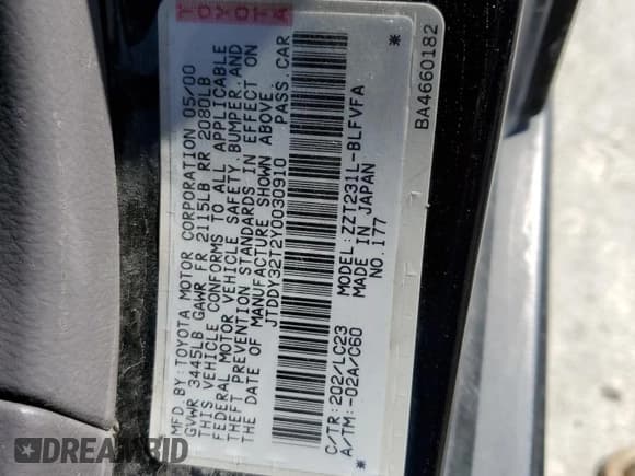 ✅ 2000 Toyota Celica GTS • VIN: JTDDY32T2Y0030910 • Лот: 81495395. Опубликован ранее на Copart с пробегом 145 764 миль. Бесплатный доступ к архиву аукционных продаж из США и подробный отчёт об истории автомобиля на DreamBid. Изображение 12.