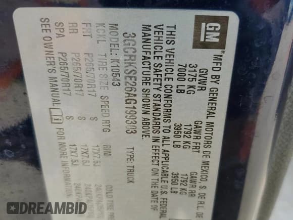 ✅ 2010 Chevrolet Silverado 1500 • VIN: 3GCRKSE26AG199303 • Лот: 67783835. Опубликован ранее на Copart с пробегом 158 967 миль. Бесплатный доступ к архиву аукционных продаж из США и подробный отчёт об истории автомобиля на DreamBid. Изображение 12.