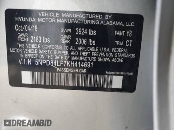 2019 Hyundai Elantra Value Edition с VIN 5NPD84LF7KH414691, выставлен на аукционе Copart как лот 89886495 с пробегом 103 843 миль миль и Списание • Salvage title. История ставок и продаж доступна на DreamBid. Изображение 12.