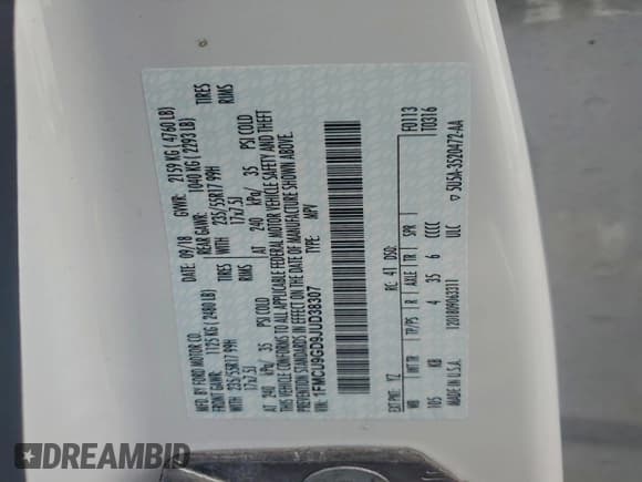 ✅ 2018 Ford Escape SE • VIN: 1FMCU9GD9JUD38307 • Лот: 93866345. Опубликован ранее на Copart с пробегом 66 289 миль. Бесплатный доступ к архиву аукционных продаж из США и подробный отчёт об истории автомобиля на DreamBid. Изображение 12.