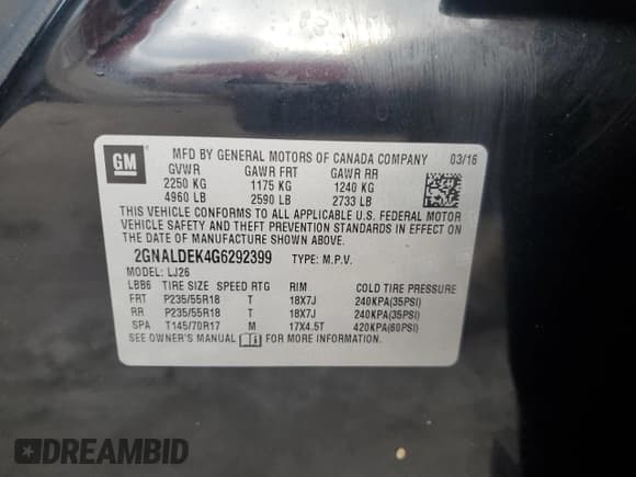 ✅ 2016 Chevrolet Equinox LTZ • VIN: 2GNALDEK4G6292399 • Лот: 74655944. Опубликован ранее на Copart с пробегом Не указан. Бесплатный доступ к архиву аукционных продаж из США и подробный отчёт об истории автомобиля на DreamBid. Изображение 13.