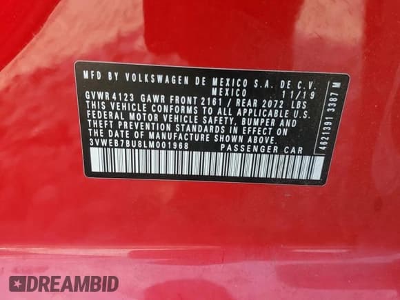 ✅ 2020 Volkswagen Jetta SEL • VIN: 3VWEB7BU8LM001968 • Lot: 59587655. Wystawiony na Copart z przebiegiem 41 392 mil. Bezpłatny archiwum sprzedaży aukcyjnych z USA i szczegółowy raport historii pojazdu na DreamBid. Zdjęcie 12.