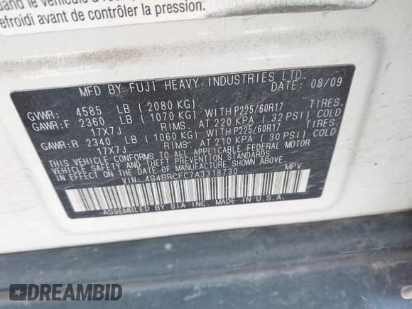 ✅ 2010 Subaru Outback • VIN: 4S4BRCFC7A3318730 • Lot: 43614982. Wystawiony na IAAI z przebiegiem 221 598 mil. Bezpłatny archiwum sprzedaży aukcyjnych z USA i szczegółowy raport historii pojazdu na DreamBid. Zdjęcie 9.