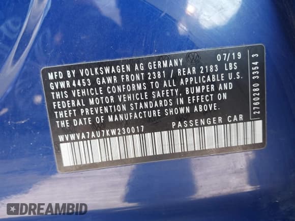 ✅ 2019 Volkswagen Golf R • VIN: WVWVA7AU7KW230017 • Lot: 43426398. Listed on IAAI with 58,276 mi. Free auction sales archive from the USA and detailed vehicle history report at DreamBid. Image 9.