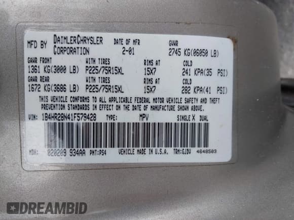 ✅ 2001 Dodge Durango • VIN: 1B4HR28N41F579428 • Lot: 42522467. Wystawiony na IAAI z przebiegiem 148 313 mil. Bezpłatny archiwum sprzedaży aukcyjnych z USA i szczegółowy raport historii pojazdu na DreamBid. Zdjęcie 9.