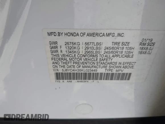 ✅ 2019 Acura MDX • VIN: 5J8YD4H35KL023449 • Lot: 43622576. Listed on IAAI with Not provided. Free auction sales archive from the USA and detailed vehicle history report at DreamBid. Image 9.