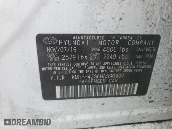 2017 Hyundai Azera Limited с VIN KMHFH4JG6HA590907, выставлен на аукционе Copart как лот 85049934 с пробегом 78 373 миль миль и Списание • Salvage title. История ставок и продаж доступна на DreamBid. Изображение 13.