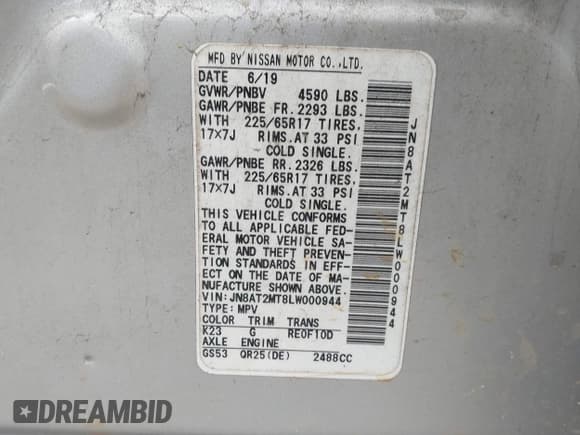 ✅ 2020 Nissan Rogue SV • VIN: JN8AT2MT8LW000944 • Lot: 42906125. Wystawiony na IAAI z przebiegiem 139 674 mil. Bezpłatny archiwum sprzedaży aukcyjnych z USA i szczegółowy raport historii pojazdu na DreamBid. Zdjęcie 9.