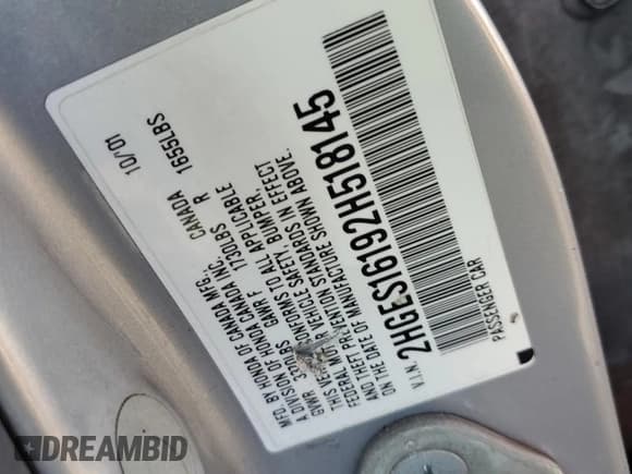 ✅ 2002 Honda Civic DX • VIN: 2HGES16192H518145 • Лот: 80566764. Опубликован ранее на Copart с пробегом 190 370 миль. Бесплатный доступ к архиву аукционных продаж из США и подробный отчёт об истории автомобиля на DreamBid. Изображение 14.