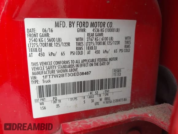 ✅ 2016 Ford F-250 Lariat • VIN: 1FT7W2BT3GED38487 • Lot: 43023801. Listed on IAAI with 247,942 mi. Free auction sales archive from the USA and detailed vehicle history report at DreamBid. Image 9.