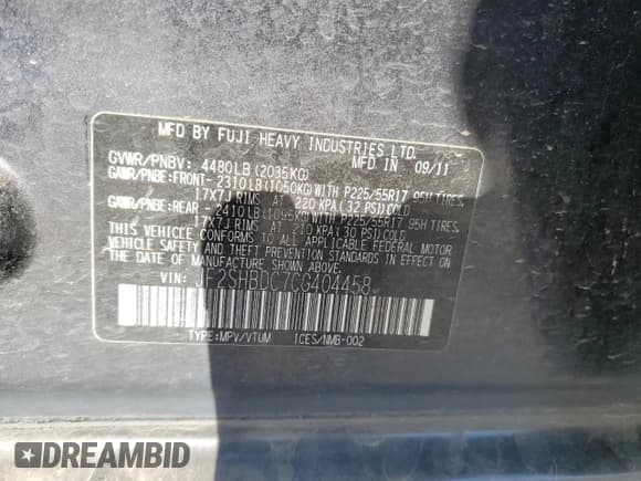 ✅ 2012 Subaru Forester X Premium • VIN: JF2SHBDC7CG404458 • Lot: 85638645. Listed on Copart with 39,161 mi. Free auction sales archive from the USA and detailed vehicle history report at DreamBid. Image 13.