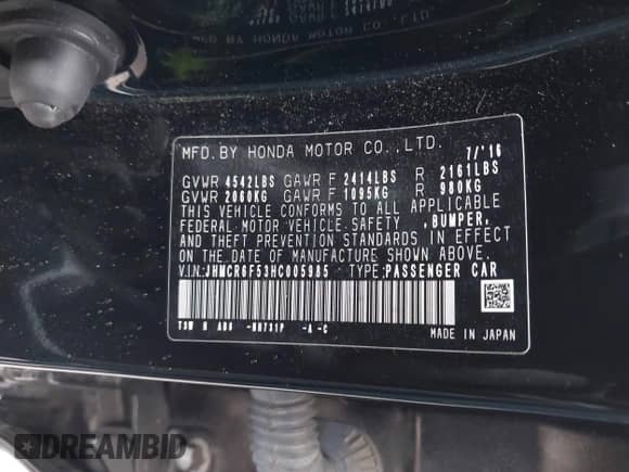 2017 Honda Accord EX-L с VIN JHMCR6F53HC005985, выставлен на аукционе IAAI как лот 43396133 с пробегом 152 345 миль миль и . История ставок и продаж доступна на DreamBid. Изображение 9.