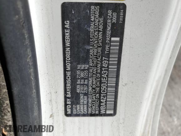 ✅ 2018 BMW 4 Series 430i • VIN: WBA4Z1C50JEA31497 • Lot: 69812385. Listed on Copart with Not provided. Free auction sales archive from the USA and detailed vehicle history report at DreamBid. Image 12.