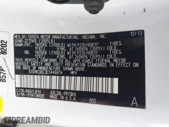 ✅ 2014 Toyota Sienna XLE • VIN: 5TDYK3DC3ES446814 • Lot: 43633717. Listed on IAAI with 119,241 mi. Free auction sales archive from the USA and detailed vehicle history report at DreamBid. Image 9.
