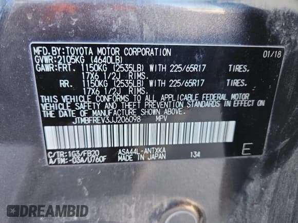 ✅ 2018 Toyota RAV4 LE • VIN: JTMBFREV3JJ206098 • Lot: 92205155. Listed on Copart with 87,778 mi. Free auction sales archive from the USA and detailed vehicle history report at DreamBid. Image 13.