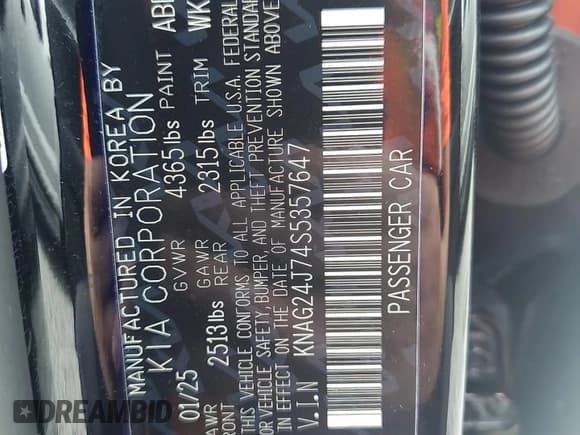 ✅ 2025 Kia K5 LXS • VIN: KNAG24J74S5357647 • Lot: 68320245. Wystawiony na Copart z przebiegiem 3 102 mil. Bezpłatny archiwum sprzedaży aukcyjnych z USA i szczegółowy raport historii pojazdu na DreamBid. Zdjęcie 13.