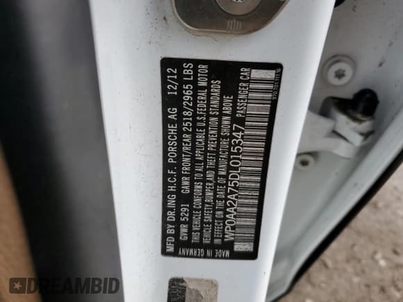 ✅ 2013 Porsche Panamera • VIN: WP0AA2A75DL015347 • Lot: 43478295. Listed on Copart with 54,274 mi. Free auction sales archive from the USA and detailed vehicle history report at DreamBid. Image 12.