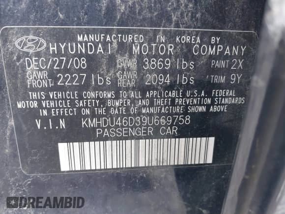 ✅ 2009 Hyundai Elantra SE • VIN: KMHDU46D39U669758 • Lot: 42857121. Wystawiony na IAAI z przebiegiem 158 610 mil mil. Skorzystaj z bezpłatnego archiwum sprzedaży aukcyjnych z USA i zobacz szczegółowy raport historii pojazdu na DreamBid. Zdjęcie 9.