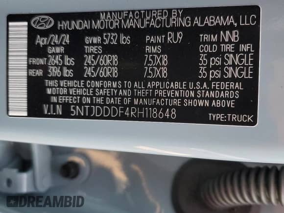 2024 Hyundai Santa Cruz XRT с VIN 5NTJDDDF4RH118648, выставлен на аукционе Copart как лот 77500994 с пробегом 15 442 миль миль и Списание • Salvage title. История ставок и продаж доступна на DreamBid. Изображение 14.