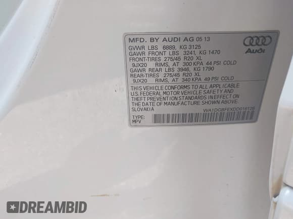 ✅ 2013 Audi Q7 S line Prestige • VIN: WA1DGBFEXDD016128 • Lot: 42835509. Wystawiony na IAAI z przebiegiem 136 514 mil. Bezpłatny archiwum sprzedaży aukcyjnych z USA i szczegółowy raport historii pojazdu na DreamBid. Zdjęcie 9.