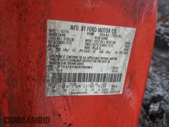 ✅ 2014 Ford F-150 XLT • VIN: 1FTFX1EF8EKF85981 • Lot: 83810265. Wystawiony na Copart z przebiegiem Nie podano. Bezpłatny archiwum sprzedaży aukcyjnych z USA i szczegółowy raport historii pojazdu na DreamBid. Zdjęcie 12.