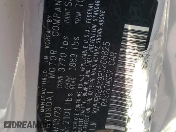 ✅ 2023 Hyundai Venue SEL • VIN: KMHRC8A39PU268825 • Lot: 87253004. Listed on Copart with Not provided. Free auction sales archive from the USA and detailed vehicle history report at DreamBid. Image 14.