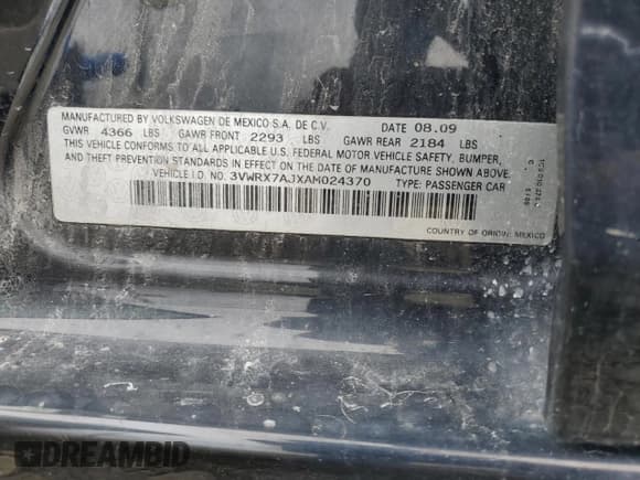 ✅ 2010 Volkswagen Jetta SE • VIN: 3VWRX7AJXAM024370 • Lot: 63377595. Listed on Copart with 232,743 mi. Free auction sales archive from the USA and detailed vehicle history report at DreamBid. Image 12.