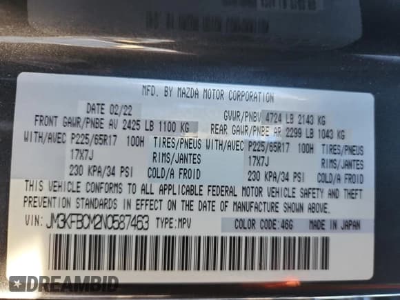 ✅ 2022 Mazda CX-5 S Carbon Edition • VIN: JM3KFBCM2N0587463 • Lot: 91115255. Listed on Copart with 48,302 mi. Free auction sales archive from the USA and detailed vehicle history report at DreamBid. Image 13.