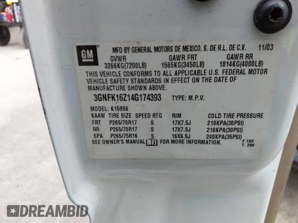 ✅ 2004 Chevrolet Suburban Z71 • VIN: 3GNFK16Z14G174393 • Лот: 41934826. Опубликован ранее на IAAI с пробегом 255 578 миль. Бесплатный доступ к архиву аукционных продаж из США и подробный отчёт об истории автомобиля на DreamBid. Изображение 9.